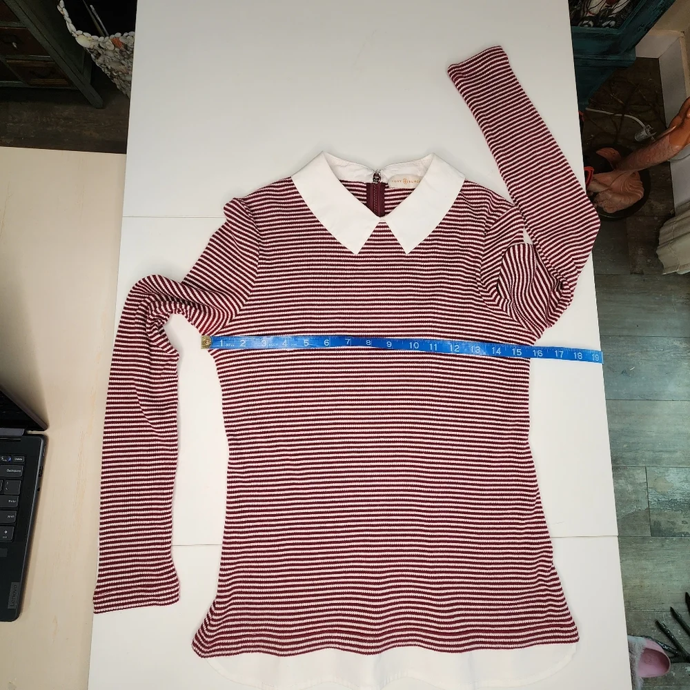 Y2k Vintage Tory Burch Peter-Pan Collar Striped Top Sz S - Picture 11 of 13